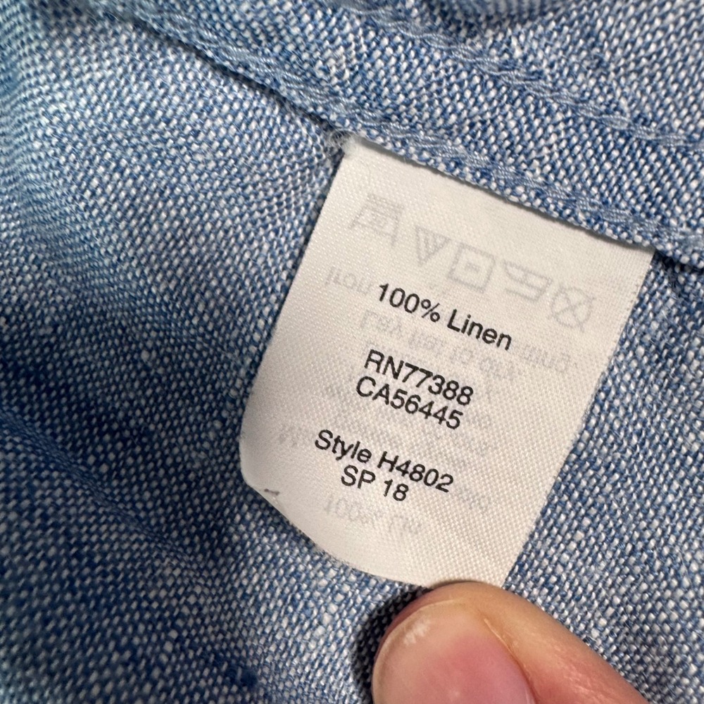 J.Crew Button Down Shirt Mens Large Blue Excellent 100% Linen Short Sleeve H4802 - Picture 5 of 9